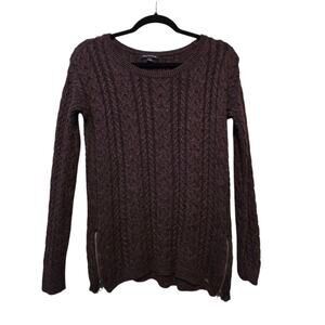 American Eagle Cable Knit Sweater Womens MED Purple Long Sleeve Zip Sides Retro